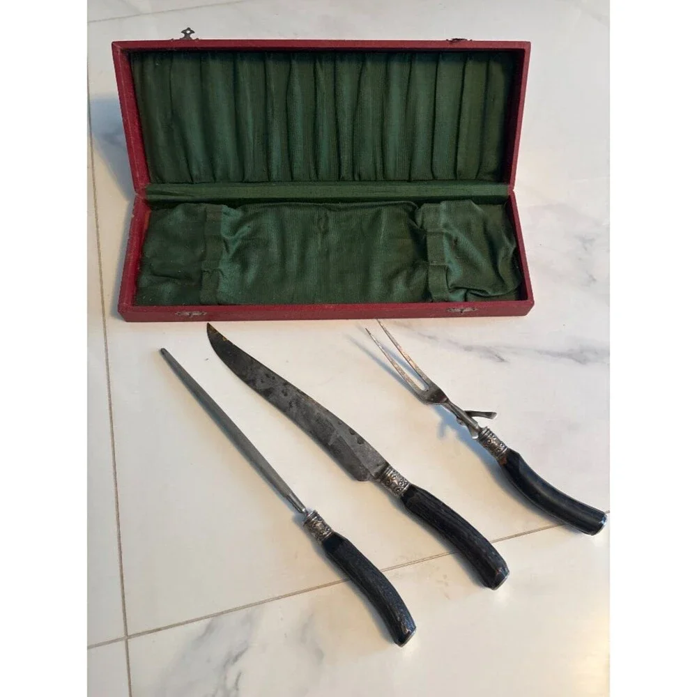 Vintage Carving Set w/ Case- Wandium American Cutlery - 3 piece
